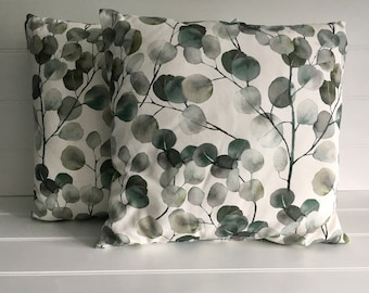 Green and Grey Upholstery Grade Cotton Honesty Leaf Design Cushion Covers for Lounge or Bedroom, Stylish Home Decor for the Home