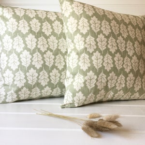 Sage Green Cushion Cover with Cream Oak Leaf Design, Green Tree Cushion Cover, Neutral Tones Cushion Cover, Soothing Cushion Cover