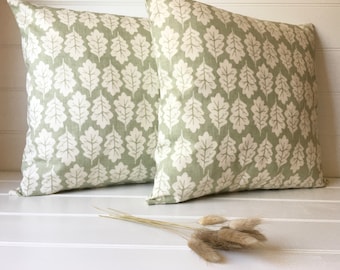 Sage Green Cushion Cover with Cream Oak Leaf Design, Green Tree Cushion Cover, Neutral Tones Cushion Cover, Soothing Cushion Cover