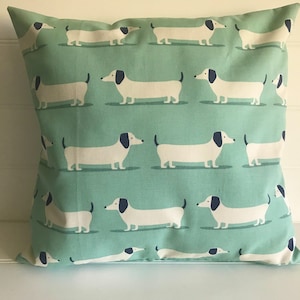 Blue Cotton Cushion Cover with Sausage Dog Design, 100% Cotton Dachshund Cushion Perfect Gift for Dog Lover, Fun Lounge or Bedroom Decor