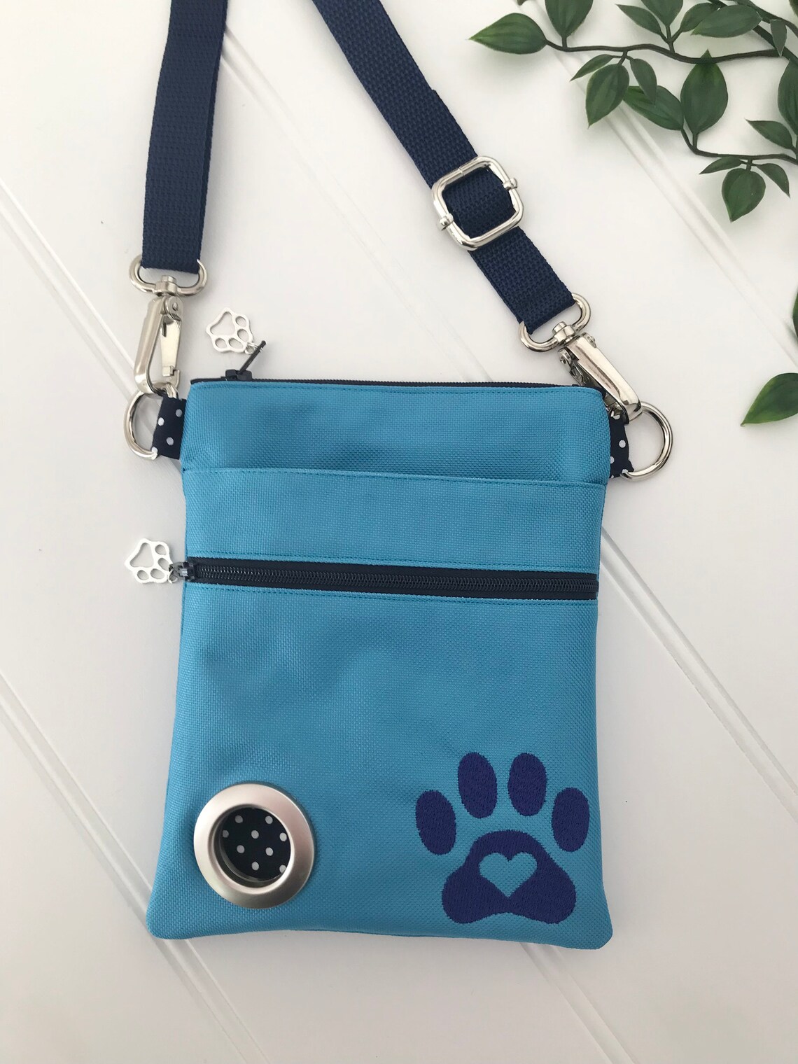Turquoise Waterproof Dog Walking Bag With Embroidered Paw Etsy UK
