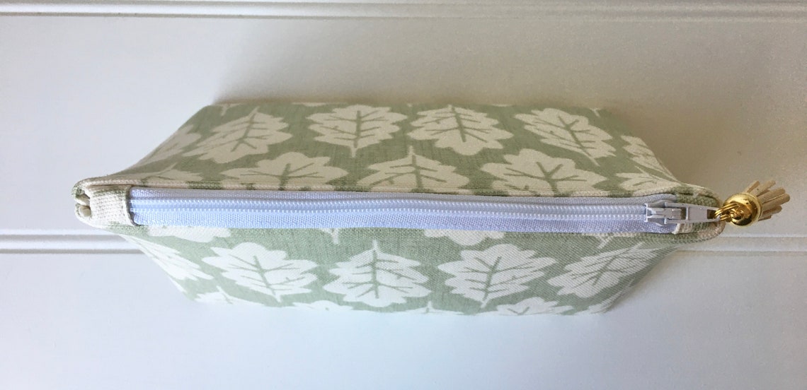 Sage Green Makeup Bag With Cream Oak Leaf Designbeautiful Etsy