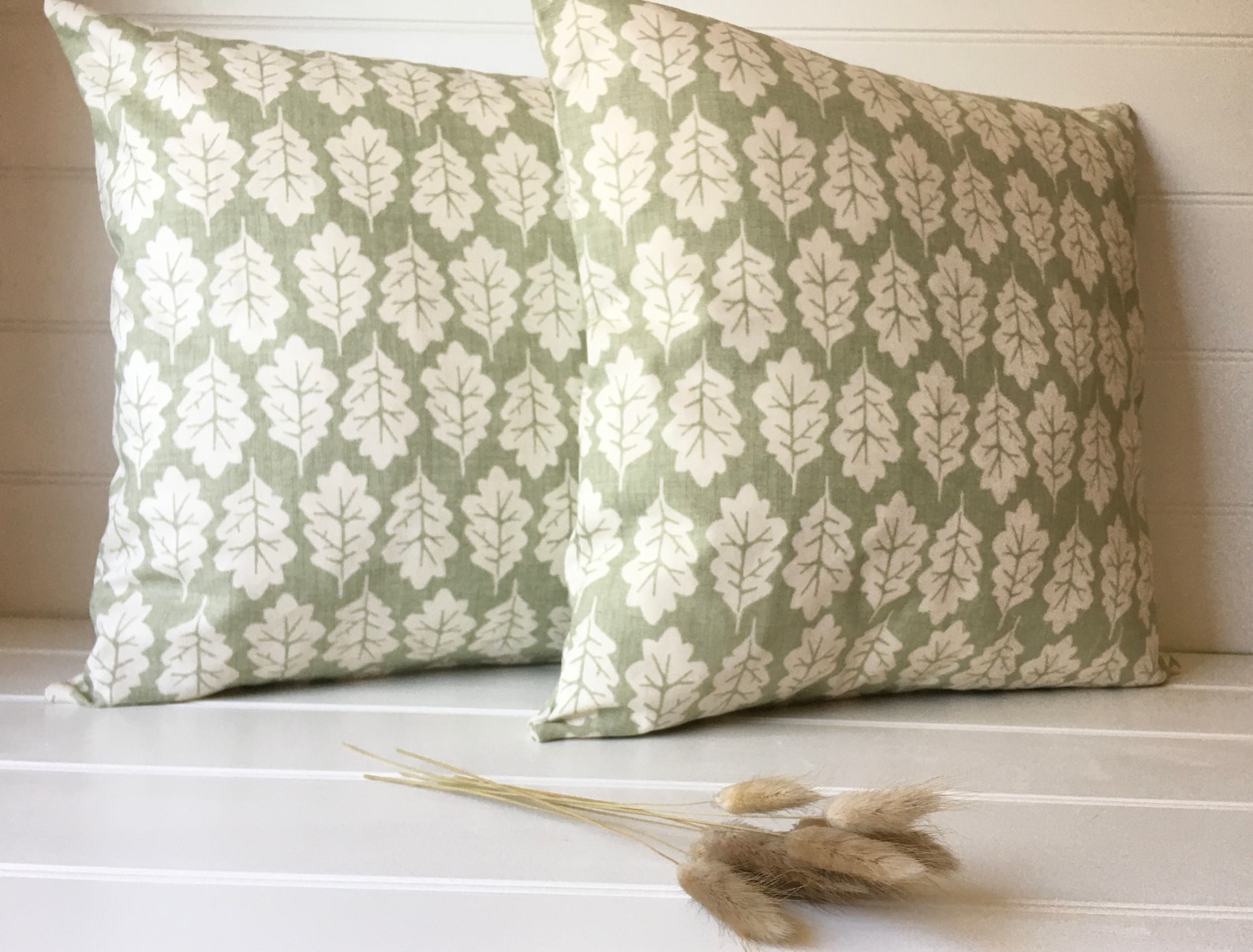 Sage Green Cushion Cover with Cream Oak Leaf Design Green Etsy
