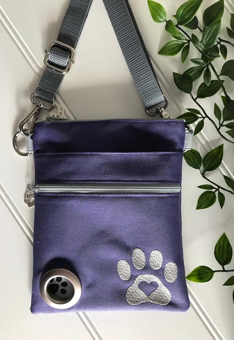 Purple Waterproof Dog Walking Bag With Embroidered Paw Etsy UK