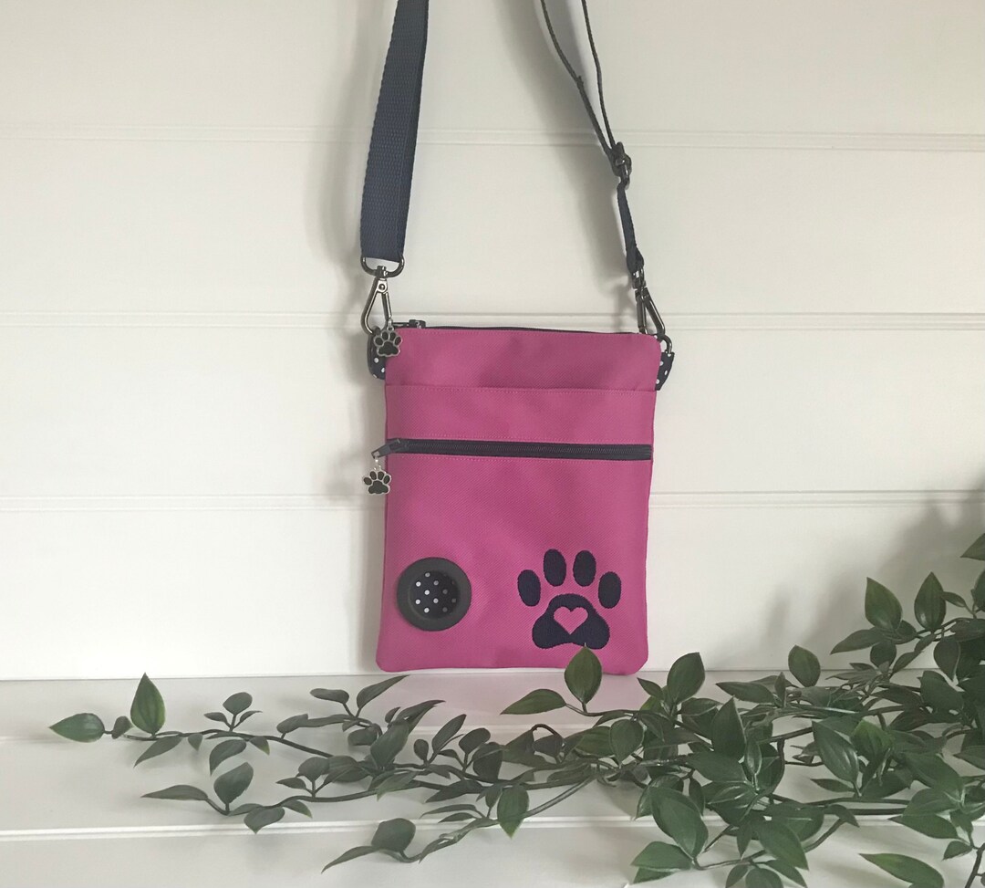 Hot Pink Waterproof Dog Walking Bag With Embroidered Paw Etsy UK