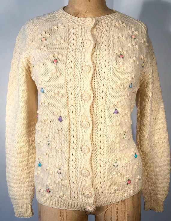 Vintage 1950s Popcorn Cable Knit Tyrolean Cardigan