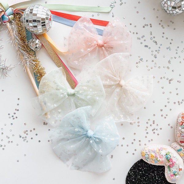 MAGICAL HAPPY PLACE Iridescent Mouse Ear Tulle Bows - Best Day Ever - Happiest Place on Earth - Magical Bows