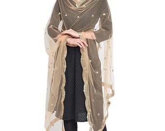 White Solid Chiffon Dupatta Indian Pakistani Designer Chunni Stole Scarves gold embroidered Lehenga Suit Salwar Kameez for Women Girls