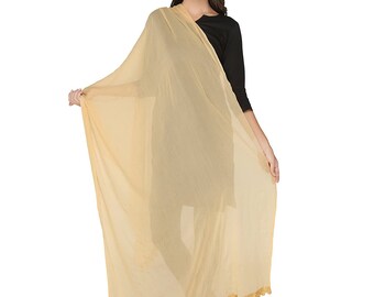 White Solid Chiffon Dupatta Indian Pakistani Designer Chunni Stole Scarves gold embroidered Lehenga Suit Salwar Kameez for Women Girls