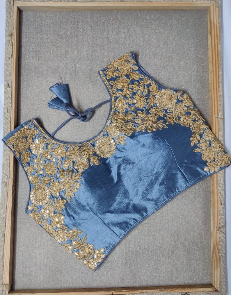 New Beautiful Designer Readymade Stitched Embroidered Saree Blouse Art Silk Fabric Craft Indian Sari Choli Tunic Top Women Wedding Gift Wear
