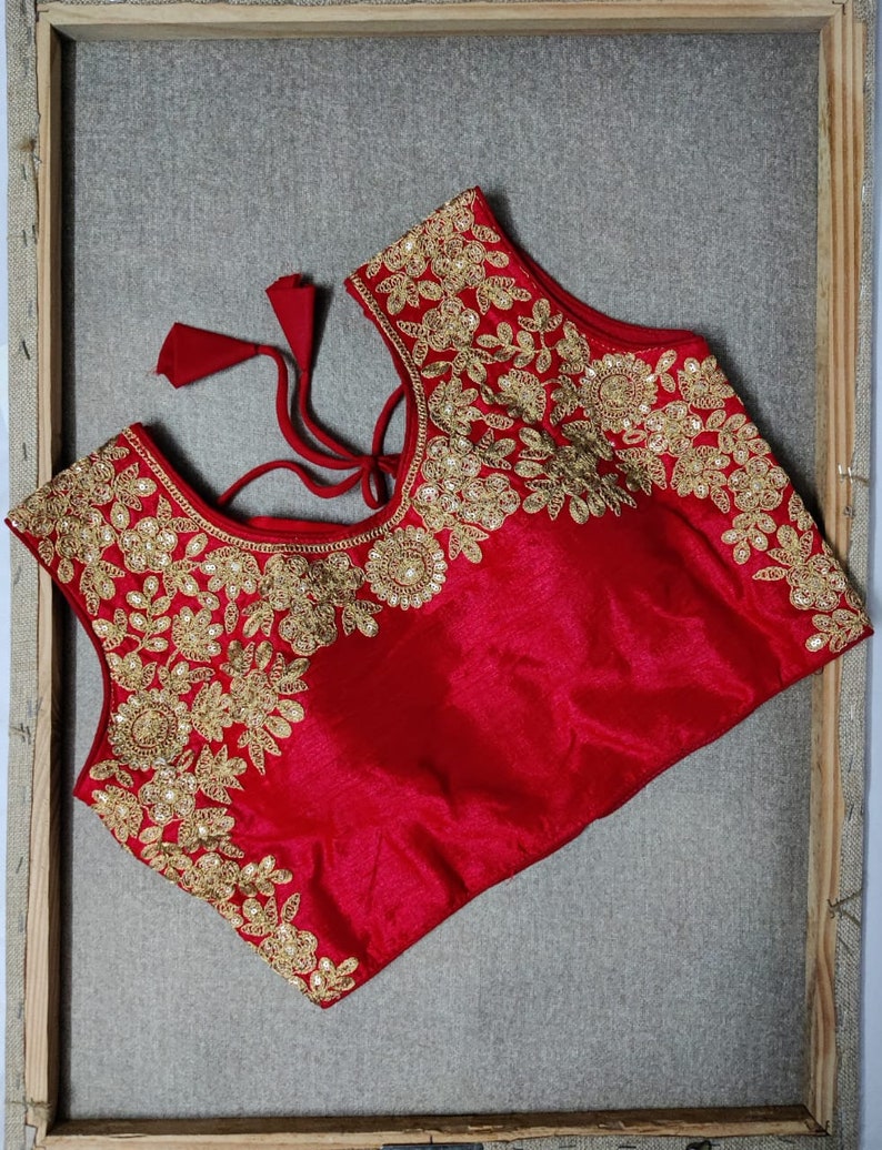 New Beautiful Designer Readymade Stitched Embroidered Saree Blouse Art Silk Fabric Craft Indian Sari Choli Tunic Top Women Wedding Gift Wear