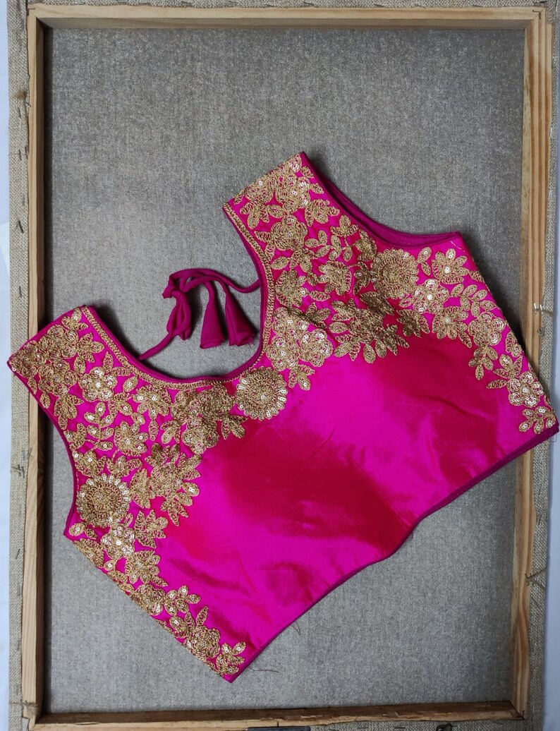 New Beautiful Designer Readymade Stitched Embroidered Saree Blouse Art Silk Fabric Craft Indian Sari Choli Tunic Top Women Wedding Gift Wear