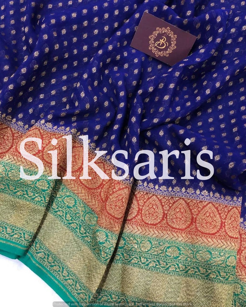 Neemzari Bridal Pure Banarasi Georgette Antique Zari Weaving Special Occasion Exclusive Saree Designer Chiffon Sari Women Blouse Wedding