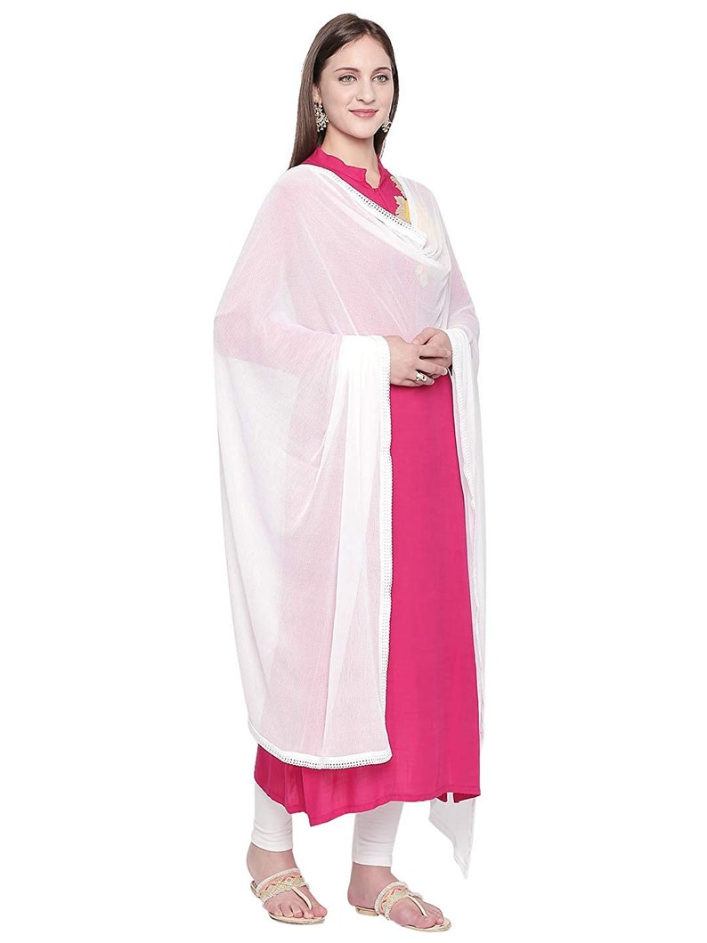 White Solid Chiffon Dupatta Indian Pakistani Designer Chunni Stole Scarves gold embroidered Lehenga Suit Salwar Kameez for Women Girls