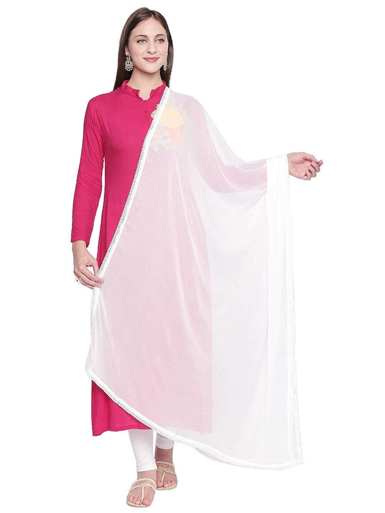 White Solid Chiffon Dupatta Indian Pakistani Designer Chunni Stole Scarves gold embroidered Lehenga Suit Salwar Kameez for Women Girls