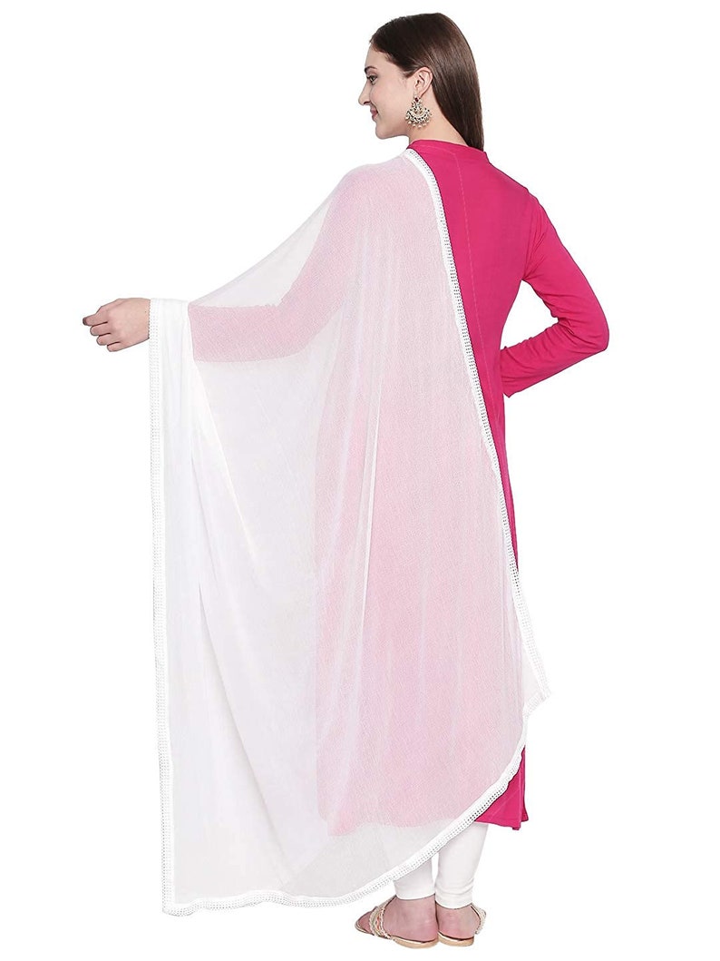 White Solid Chiffon Dupatta Indian Pakistani Designer Chunni Stole Scarves gold embroidered Lehenga Suit Salwar Kameez for Women Girls