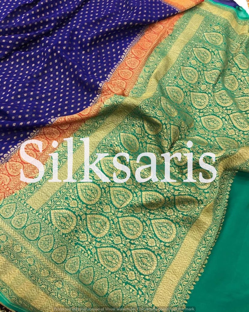 Neemzari Bridal Pure Banarasi Georgette Antique Zari Weaving Special Occasion Exclusive Saree Designer Chiffon Sari Women Blouse Wedding