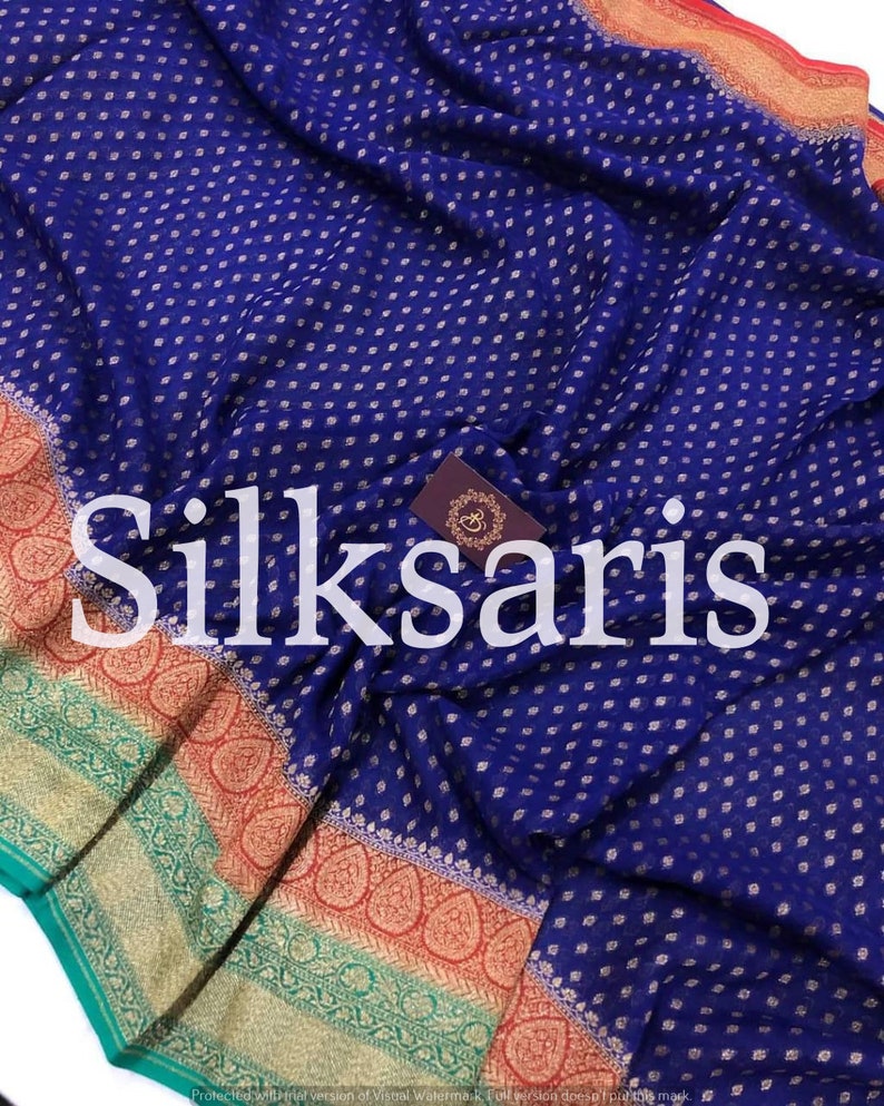 Neemzari Bridal Pure Banarasi Georgette Antique Zari Weaving Special Occasion Exclusive Saree Designer Chiffon Sari Women Blouse Wedding