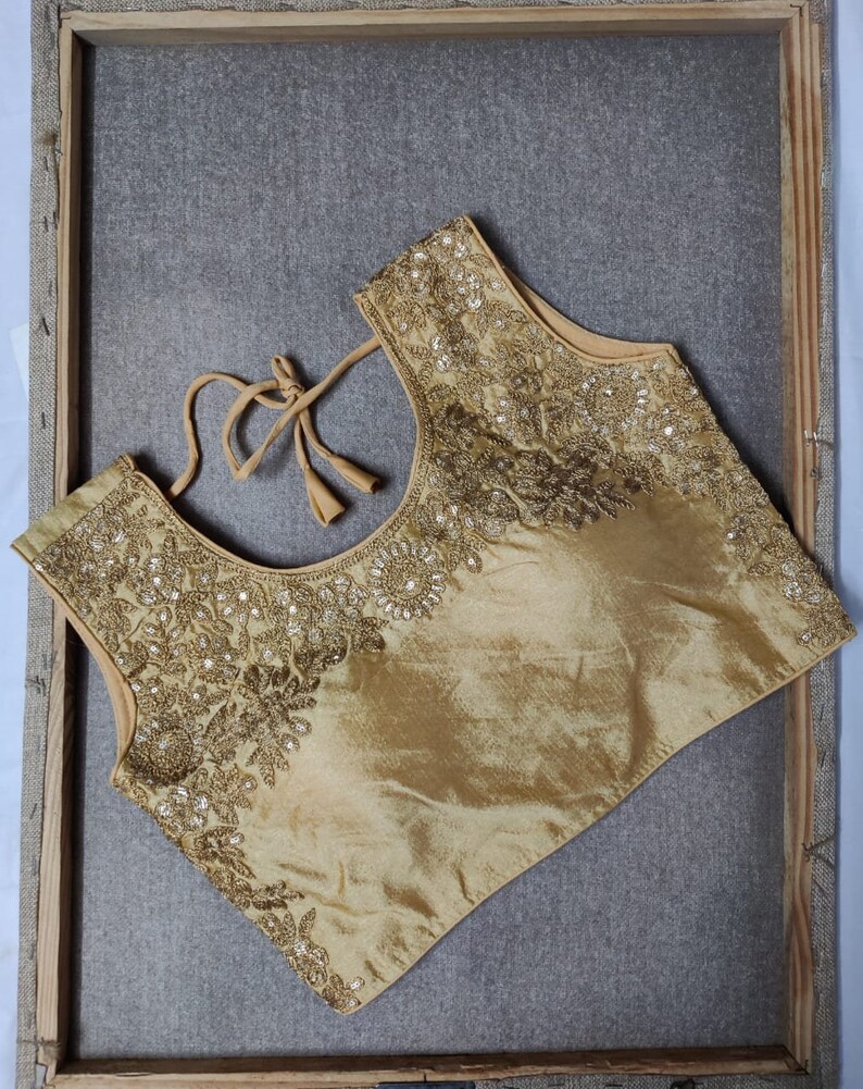 New Beautiful Designer Readymade Stitched Embroidered Saree Blouse Art Silk Fabric Craft Indian Sari Choli Tunic Top Women Wedding Gift Wear