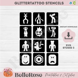 Estênceis de tatuagem com glitter SVG Roblox Rainbowfriends Arquivo de corte digital Cricut Silhouette Studio Rainbow Friends Azul Rosa Ciano Download instantâneo