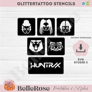 12 Glitter tattoo sjablonen SVG Stencil Favoriete Superhelden Digitaal Snijbestand Plotter Cricut Silhouette Cameo Studio Directe Download