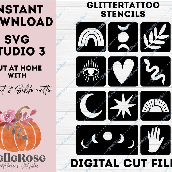 Glitter tattoo sjablonen SVG Boho Chic Boheems thema feest Maan Digitaal Snijbestand Plotter Cricut Silhouette Cameo Studio Directe Download