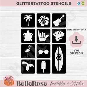 12 Glittertattoo pochoirs Tatouages Paillettes SVG Races de Chiens Fichier de découpe Téléchargement Numérique Cricut Silhouette Cameo v3