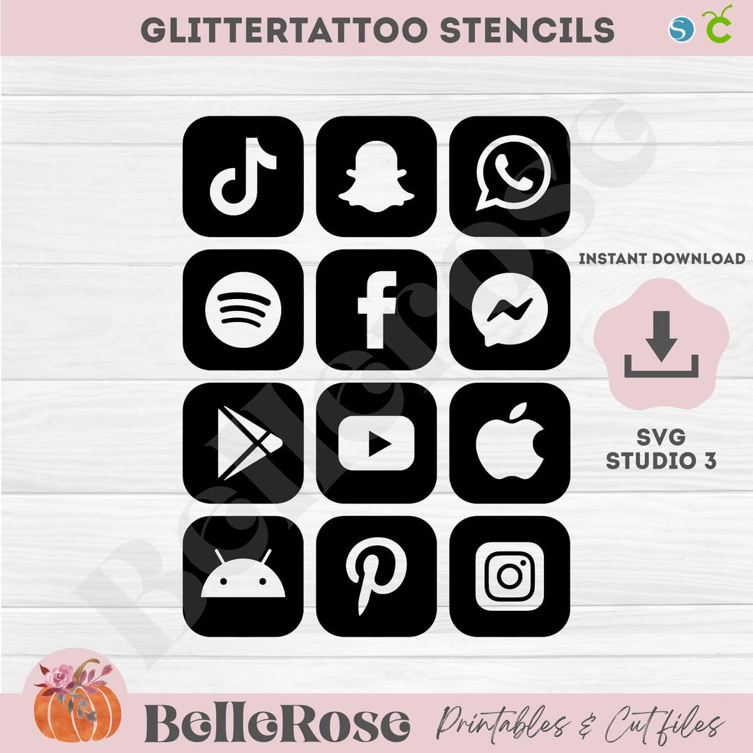 Sizeable Glitter Tattoo Stencils Icons SVG Digital Bulk Stencil Cricut ...