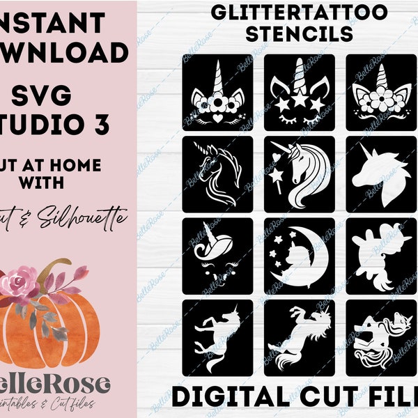 Glittertattoo stencils SVG Unicorn Horse Mythical Creature Stencil Digital download Cut file Cricut Silhouette cameo studio Instant download