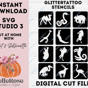 Glitter tattoo sjabloon Wilde Dieren SVG Stencil Digitaal Snijbestand Plotter Cricut Silhouette Cameo Studio v3 - Directe Download