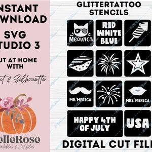 Glittertattoo pochoir Tatouages a Paillettes SVG 4 Juillet USA Fichier de découpe Téléchargement Numérique Cricut Silhouette Cameo Studio 3
