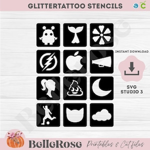 Glittertattoo pochoir Tatouages Paillettes SVG Signes Astrologiques Fichier découpe Téléchargement Numérique Cricut Silhouette Cameo Studio