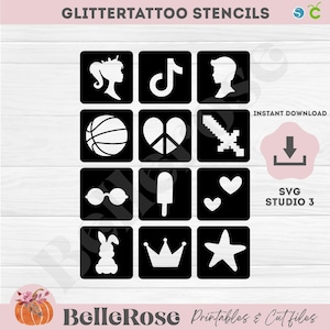 Glittertattoo pochoir Tatouages Paillettes SVG Signes Astrologiques Fichier découpe Téléchargement Numérique Cricut Silhouette Cameo Studio