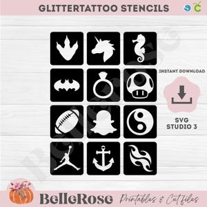 Glittertattoo pochoir Tatouages Paillettes SVG Signes Astrologiques Fichier découpe Téléchargement Numérique Cricut Silhouette Cameo Studio