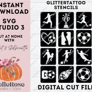 Glittertattoo pochoirs Tatouages Paillettes SVG Football Filles Fichier de découpe Téléchargement Numérique Cricut Silhouette Cameo Studio 3