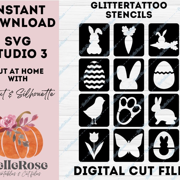 Glitter tattoo stencil SVG Easter Bunny Spring Easterbunny Digital download Cut file Cricut Silhouette cameo studio jpg png Instant download