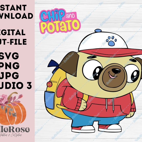 Chip and Potato Spud the pug inspired SVG Digital Download Cut file Cricut Silhouette Cameo Png Jpg Studio 3 Layered - Instant Download