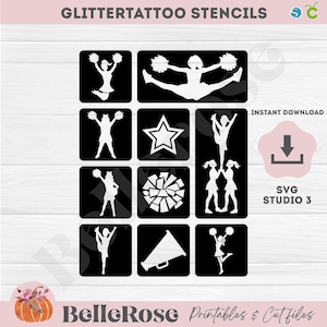 Glitter tattoo stencils Temporary tattoos SVG Cheerleader American sports DIGITAL cut file Cricut Silhouette studio - Instant download