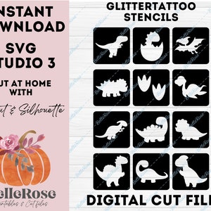 Glittertattoo pochoir Tatouages a Paillettes SVG Dinosaure Fichier de découpe Téléchargement Numérique Cricut Silhouette Cameo Studio 3
