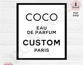 Custom Digital Designer label COCO Perfume party sticker Parfum bottle PDF printable file - Digital download