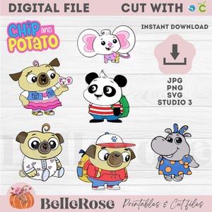Chip et Patate SVG Fichiers de découpe Téléchargement Numérique Cricut Silhouette Cameo Png Jpg Studio 3 Nico Hop Hippo Choubidou Spud Logo