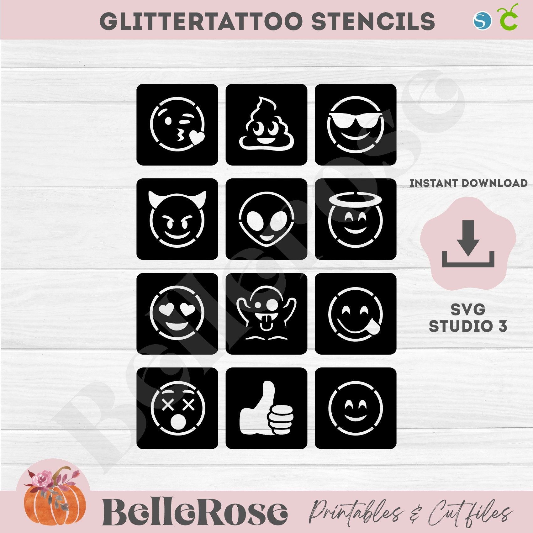 glitter-tattoo-stencils-sizeable-temporary-tattoos-svg-emoji-s-emoticons-bulk-stencil-digital-cut-file-cricut-silhouette-instant-download-etsy