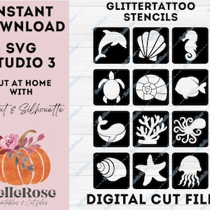 Glittertattoo pochoir Tatouages Paillettes SVG Animaux Marins La mer Fichier découpe Téléchargement Numérique Cricut Silhouette Cameo Studio