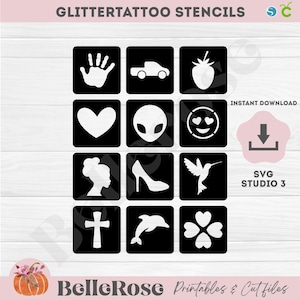 Glittertattoo pochoir Tatouages Paillettes SVG Signes Astrologiques Fichier découpe Téléchargement Numérique Cricut Silhouette Cameo Studio