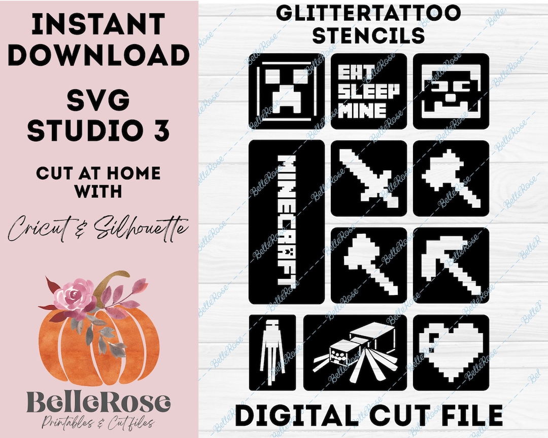 Glitter Tattoo Stencils SVG Minecraft Inspired Game Glittertattoo