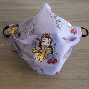 Disney Princess | Belle with Chip and Mrs. Potts Reversible, reading, yellow gown, Face Mask, Cotton Pleated w/Nose Wire & Filter Pocket