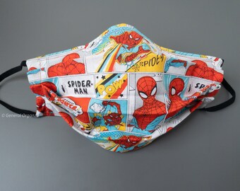 Super Hero Mask | Spider-Man Comic book style, Spidey, Web slinger, Spider man, Face Mask, Cotton Pleated with Nose Wire and Filter Pocket,