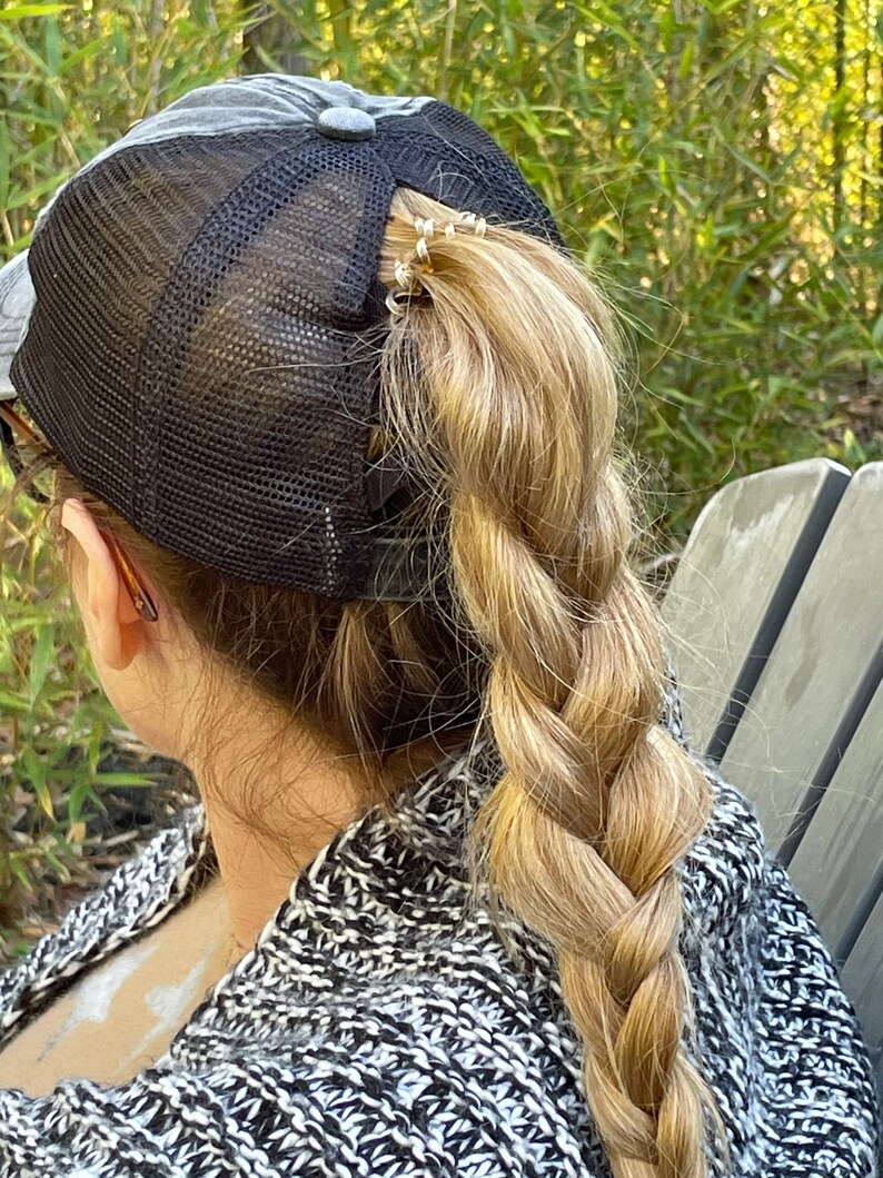 Upcycled high ponymessy bun ball cap