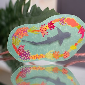 Reef Shark - Colorful Coral Reef Sticker, Cute Shark Sticker, Vinyl Sticker, Decal, Water Bottle Sticker, Laptop Sticker