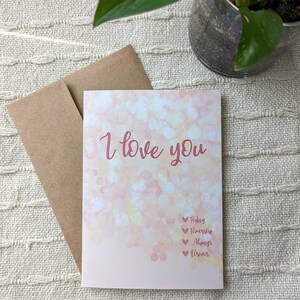 I Love You Card, Pink Love You Card, Romantic, Anniversary, Greeting Card with Envelope